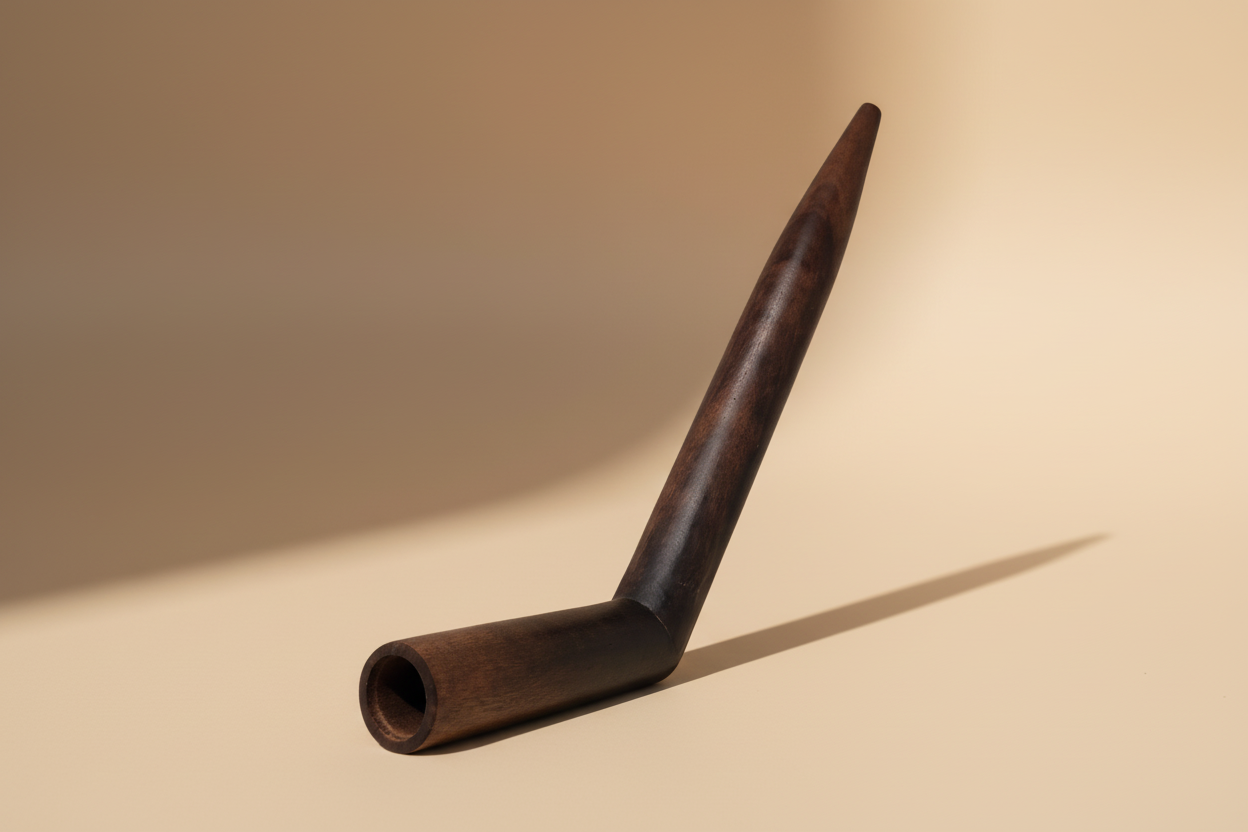 Wooden pipe labeled 'Cabreuva Wood Tepi' on a beige background