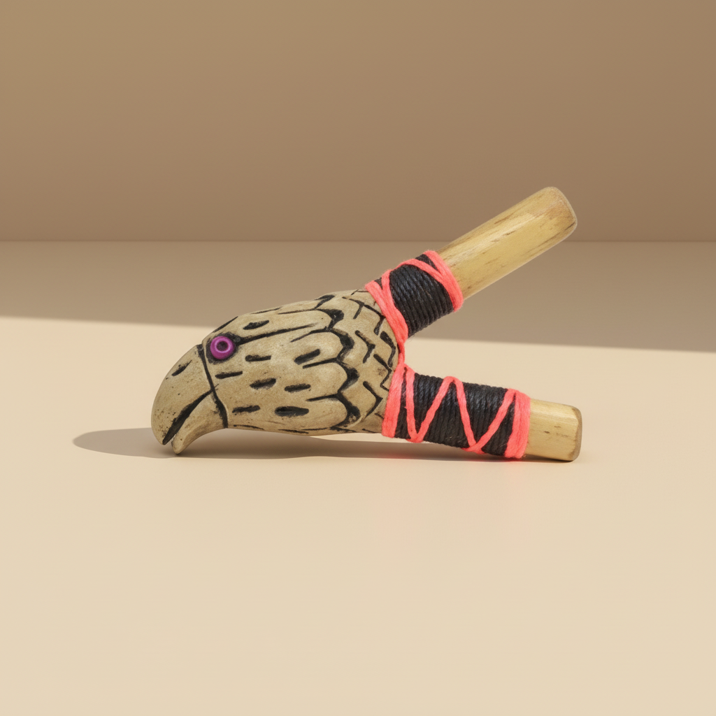 Wooden toy toucan with a beige background