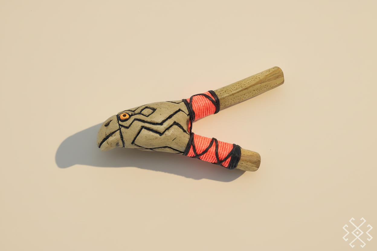 Handmade kuripe with tribal design on a beige background