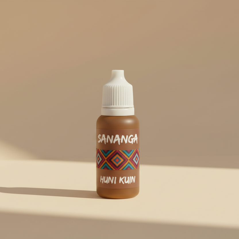 Bottle of Huni Kun with a brown label on a beige background