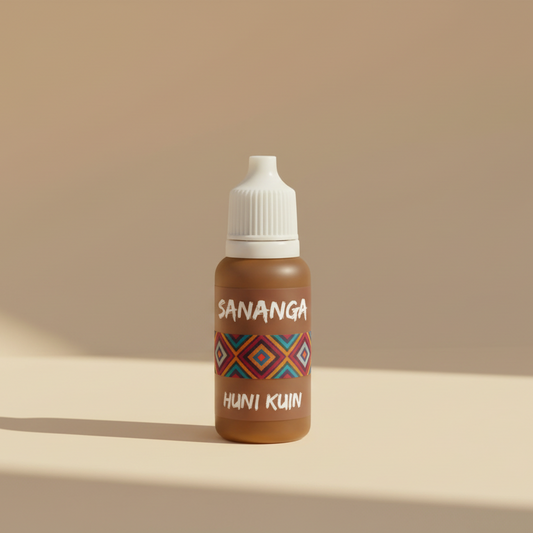 Bottle of Huni Kun with a brown label on a beige background