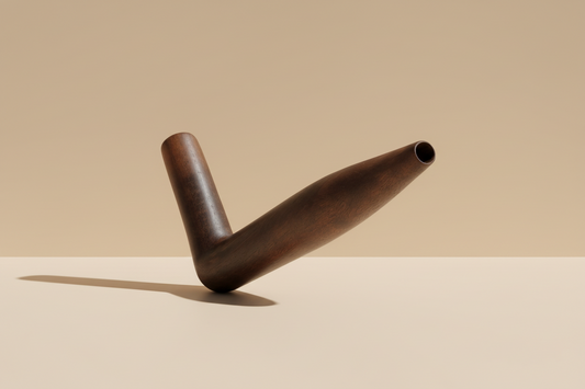 Wooden object labeled 'Cabreuva Wood Tepi' on a beige background