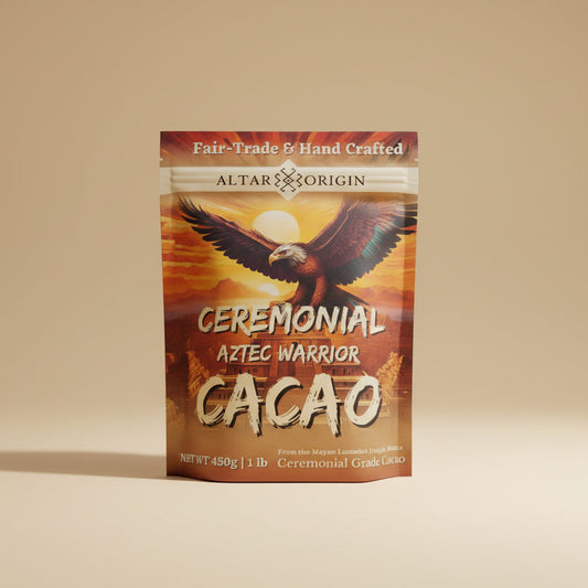 Ceremonial Aztec Warrior Cacao package with an eagle design on a white background