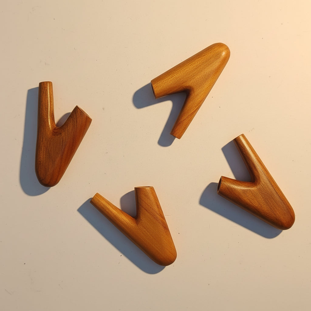 Four brown arrow-shaped objects on a white background